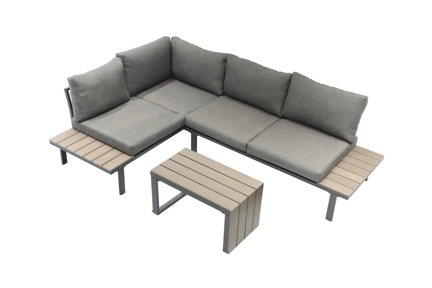ONDIS24 Gartenlounge-Set Ecksitzgarnitur 3-tlg. inkl. Auflagen, Tisch mit Polywoodplatte, Holzoptik - Bild 2