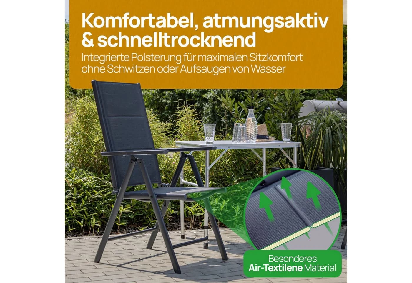 ONDIS24 Gartenstuhl Vinoro Deluxe Aluminium Klappsessel Hochlehner 4er-Set