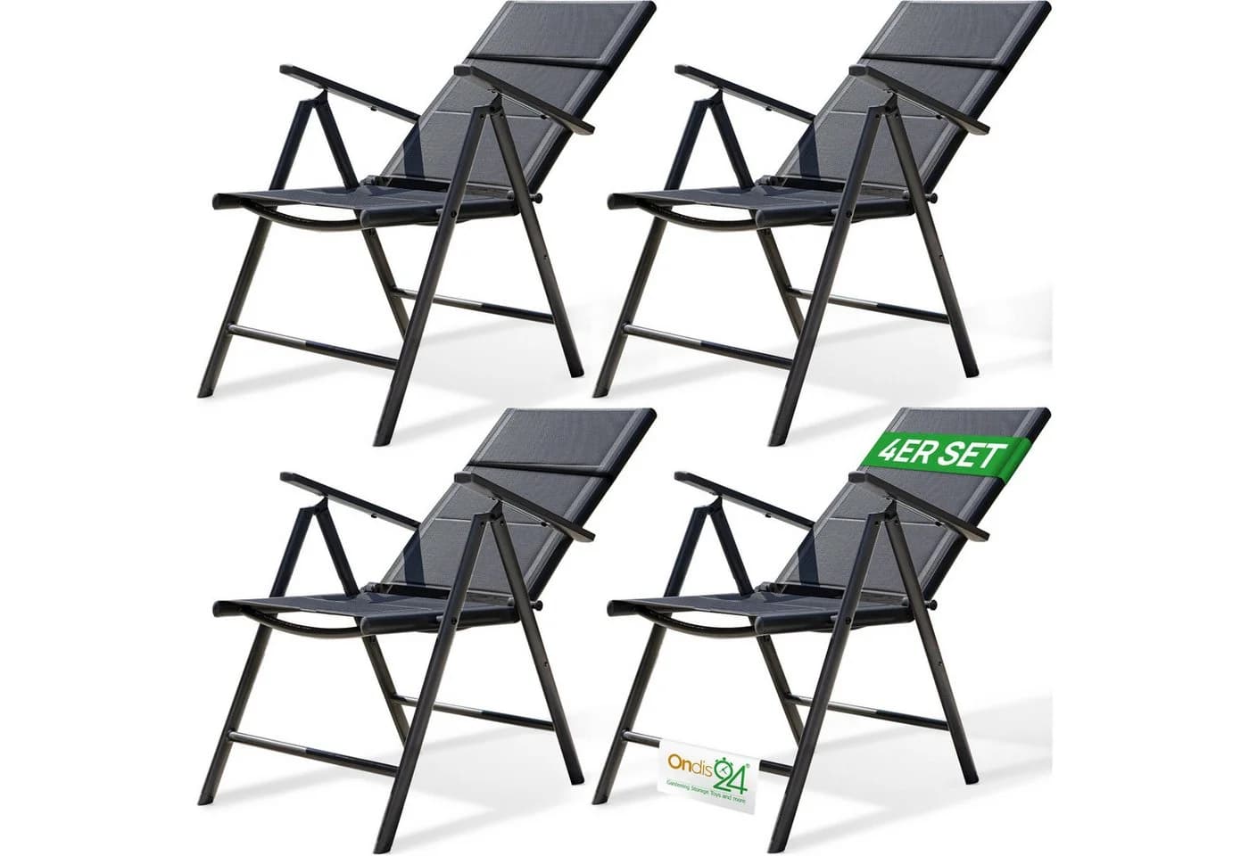 ONDIS24 Gartenstuhl Vinoro Deluxe Aluminium Klappsessel Hochlehner 4er-Set - Bild 2