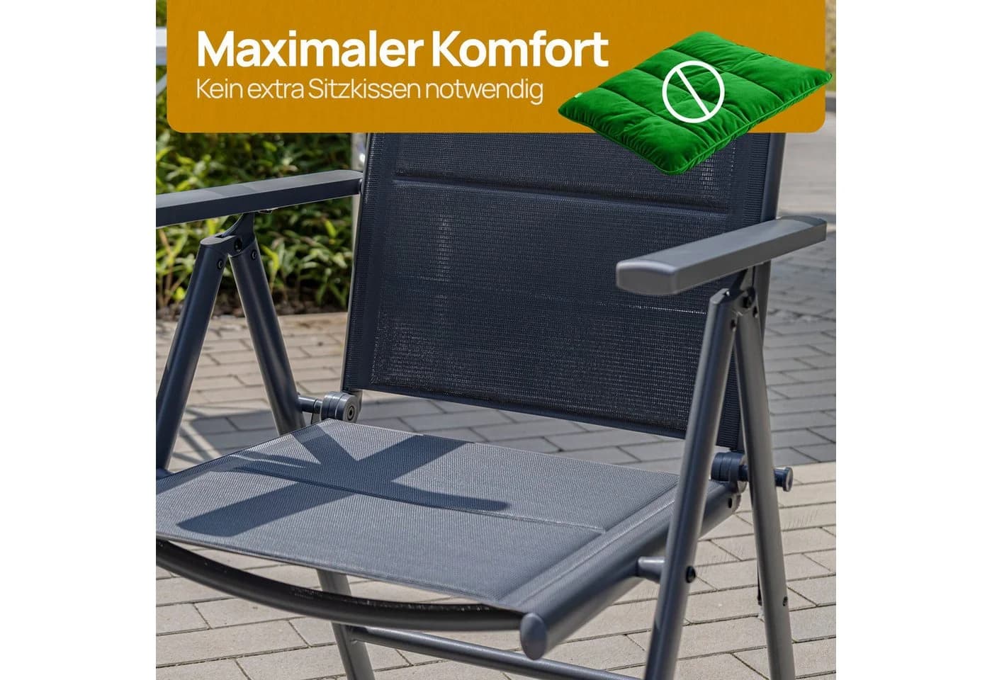 ONDIS24 Gartenstuhl Vinoro Deluxe Aluminium Klappsessel Hochlehner 4er-Set - Bild 3