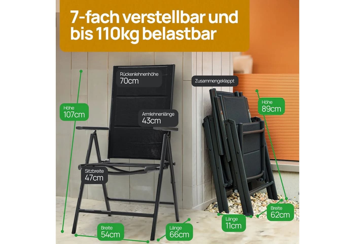 ONDIS24 Gartenstuhl Vinoro Deluxe Aluminium Klappsessel Hochlehner 4er-Set - Bild 4