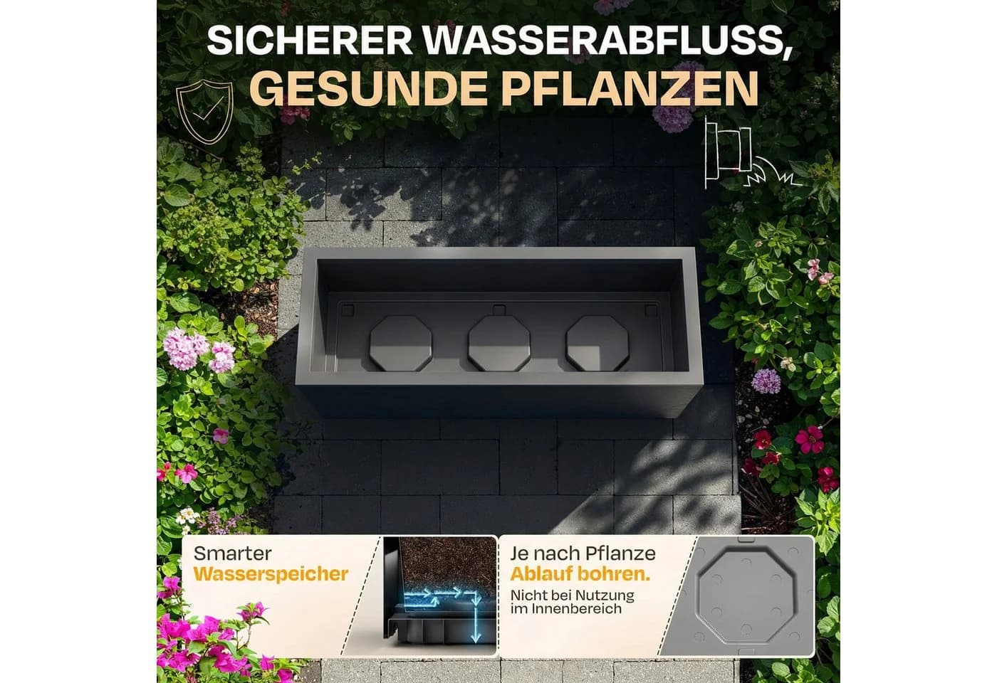 ONDIS24 Pflanzkübel Vulkano 50L Blumenkasten Anthrazit mit Wasserspeicher - Bild 3