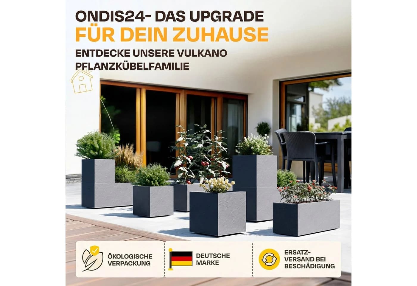 ONDIS24 Pflanzkübel Vulkano 50L Blumenkasten Anthrazit mit Wasserspeicher - Bild 5