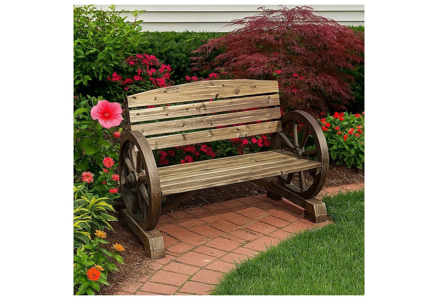 HTI-Living Gartenbank mit Wagenrädern als Armstütze Rustikal - Bild 3