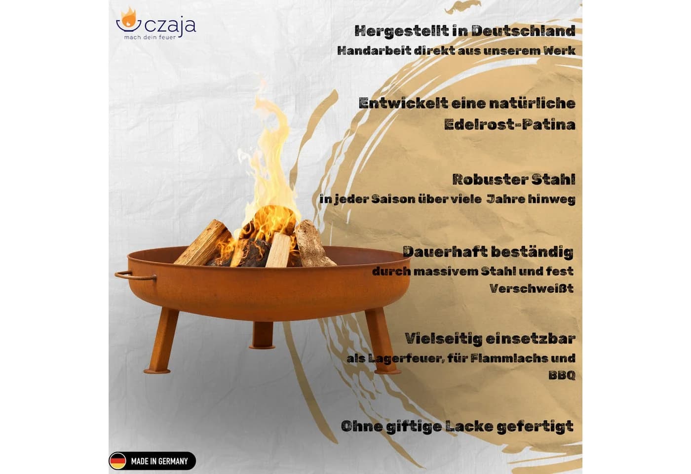 Czaja Feuerschale Bonn Ø 80 cm Stahl Feuerstelle mit Wasserablauf - Bild 3
