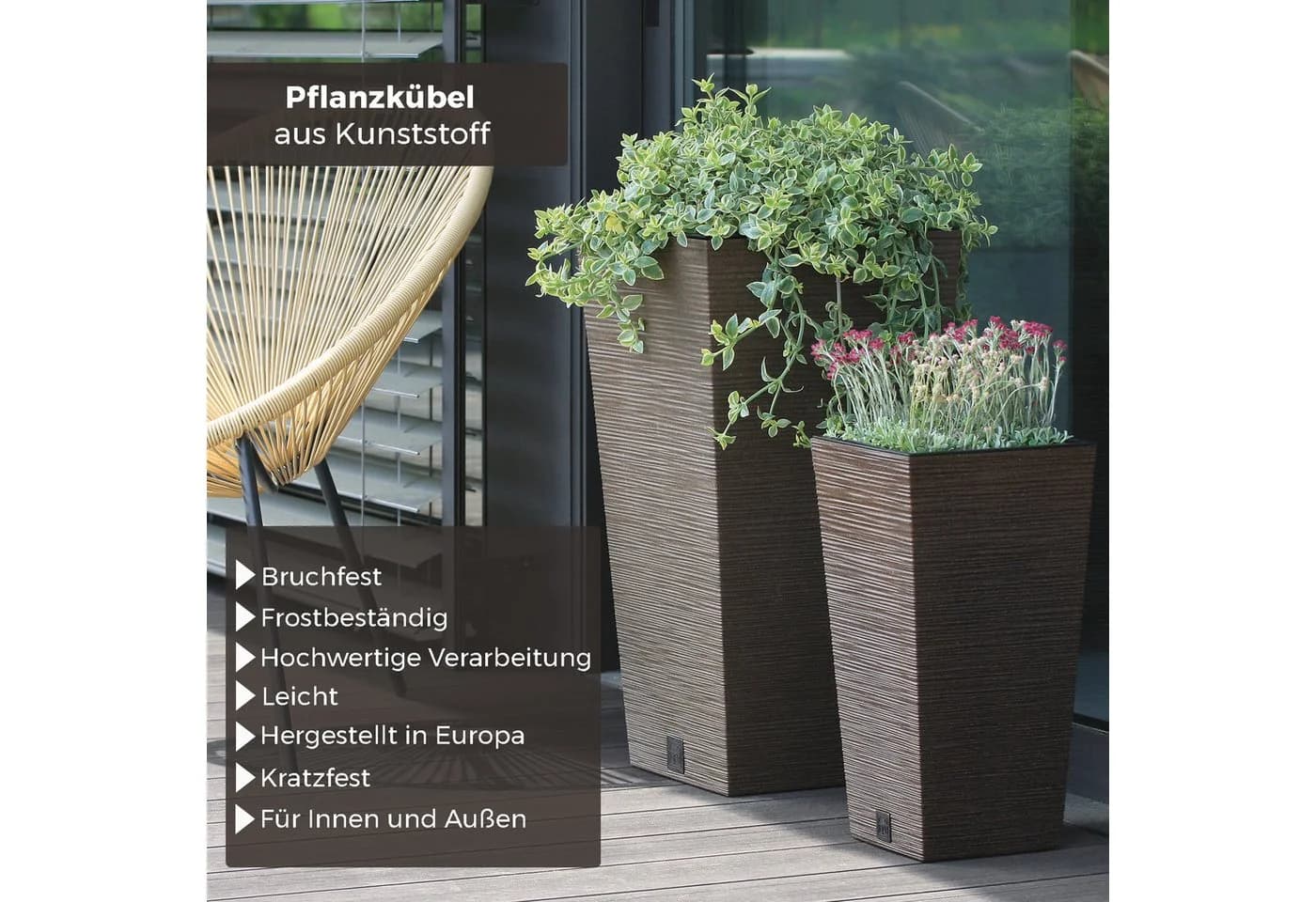 Annastore Pflanzkübel Rattan-Look wetterfest Blumentopf hoch