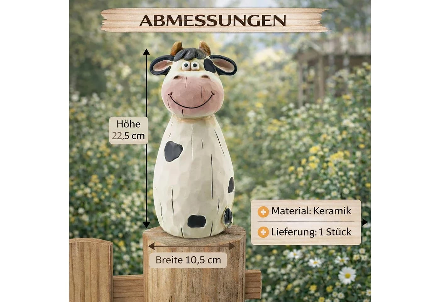 Annastore Zaunfigur Kuh Terracotta Schwarz Weiß