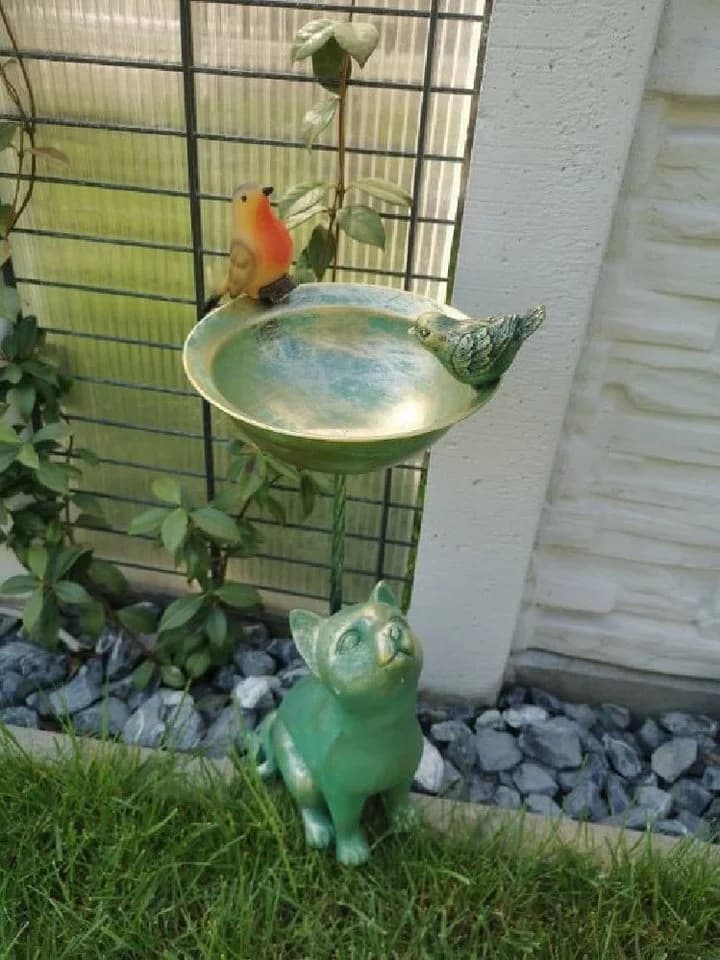 Luna24 Vogeltränke Katze & Vogel 50 cm Antike Vogeltränke
