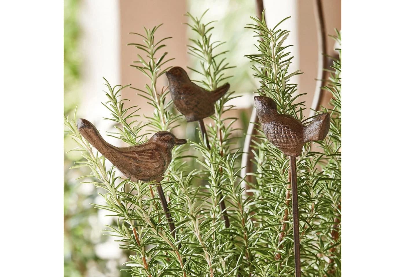 Mirabeau Gartenstecker 3er Set Vögel antikbraun Gusseisen