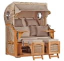 MR.DEKO Strandkorb Düne Bullauge 2-Sitzer Teak PE Geflecht Beige/Braun Bild 2