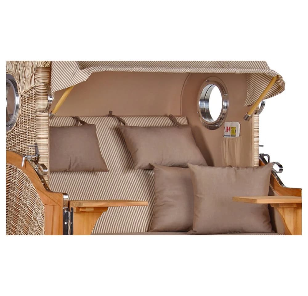 MR.DEKO Strandkorb Düne Bullauge 2-Sitzer Teak PE Geflecht Beige/Braun - Bild 3