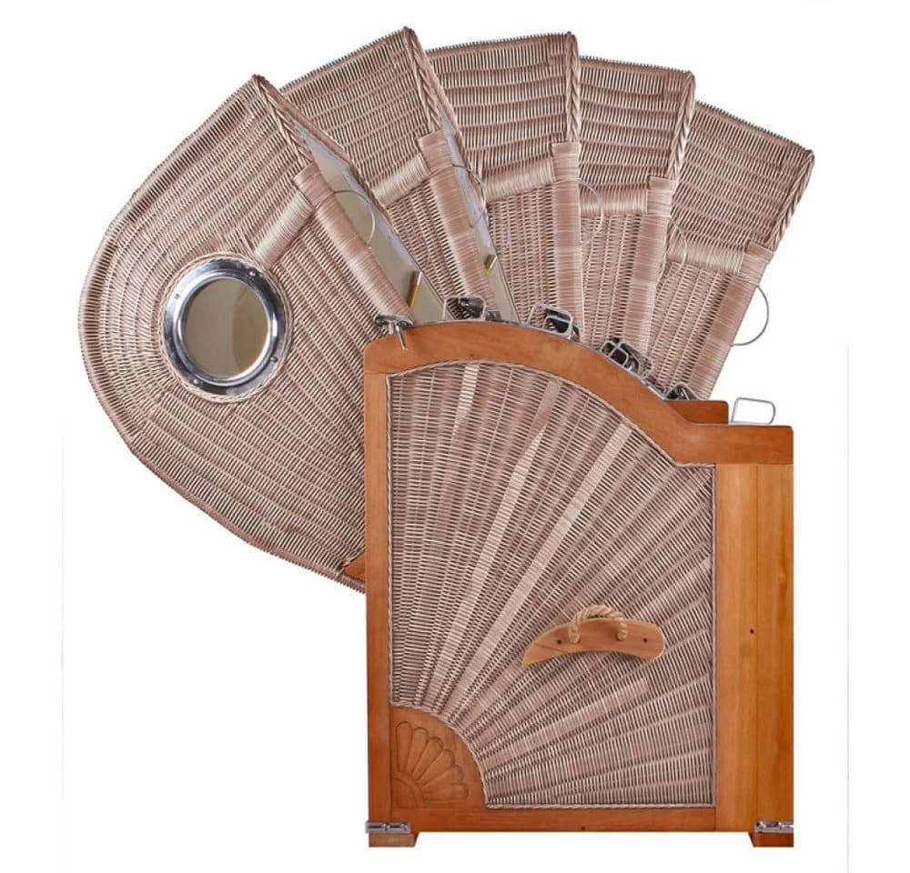 MR.DEKO Strandkorb Düne Bullauge 2-Sitzer Teak PE Geflecht Beige/Braun - Bild 5
