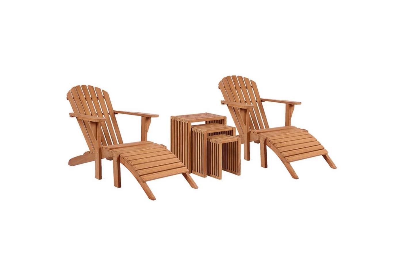 MR.DEKO Gartenliege Montreal Teak 2 Liegen & 3er Beistelltisch Set - Bild 2