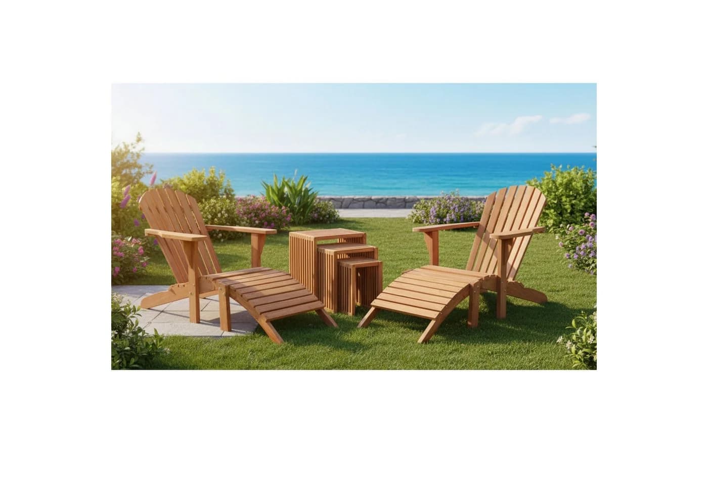 MR.DEKO Gartenliege Montreal Teak 2 Liegen & 3er Beistelltisch Set - Bild 5