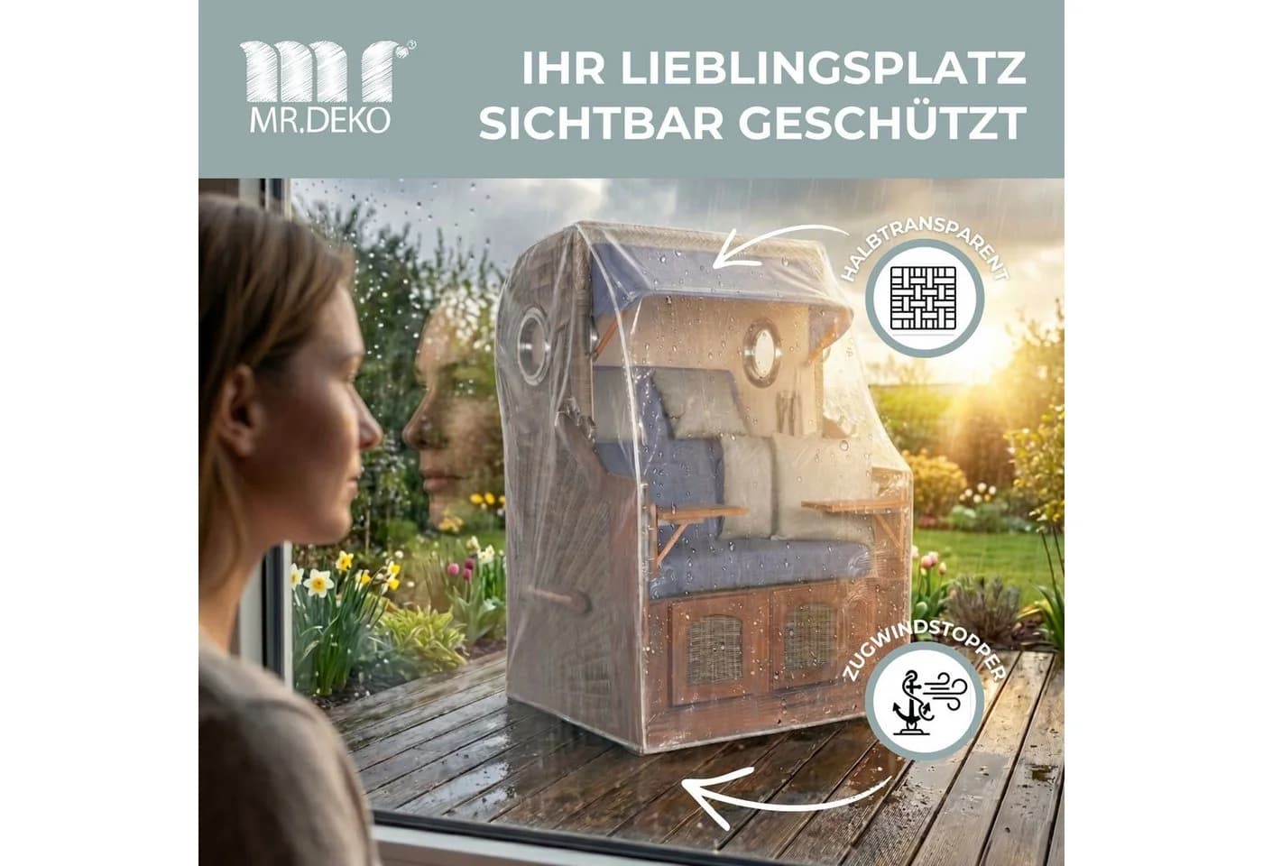 MR.DEKO Strandkorb-Schutzhülle PVC Transparent UV-stabil - Bild 3