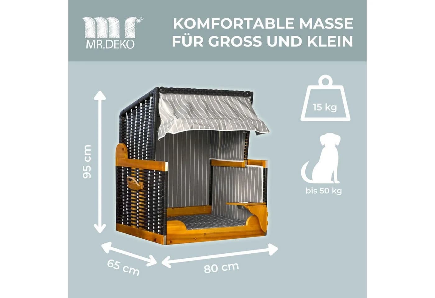 MR.DEKO Haustierstrandkorb Wacholder Rattan Hundebett Grau