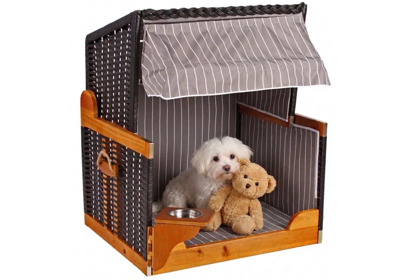 MR.DEKO Haustierstrandkorb Wacholder Rattan Hundebett Grau - Bild 2