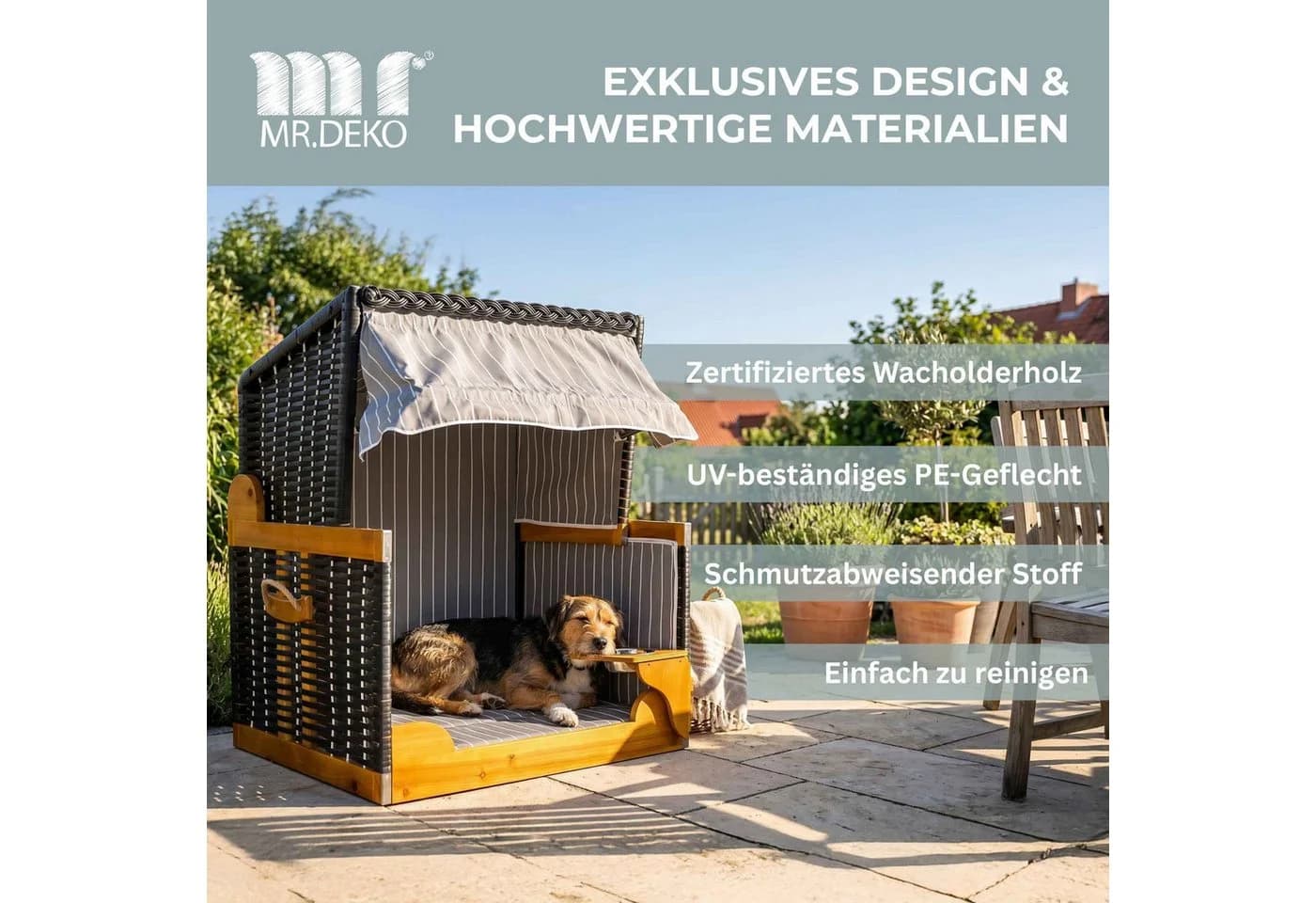 MR.DEKO Haustierstrandkorb Wacholder Rattan Hundebett Grau - Bild 3