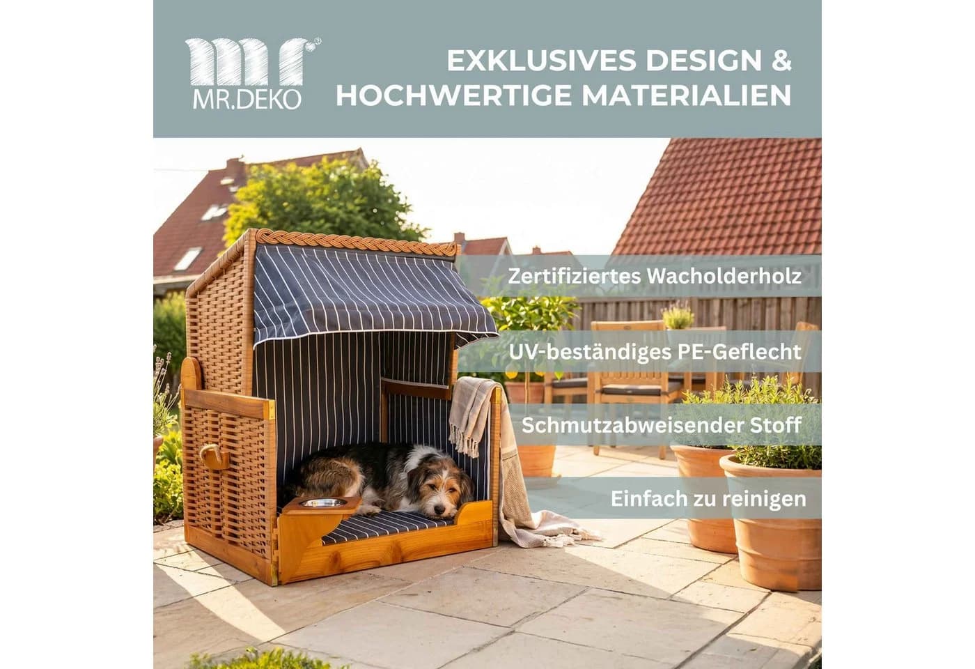 MR.DEKO Haustierstrandkorb Wacholder PE Rattan - Bild 3