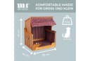MR.DEKO Haustierstrandkorb Wacholder PE Rattan Beige/Rot mit Sonnenblende Bild 1