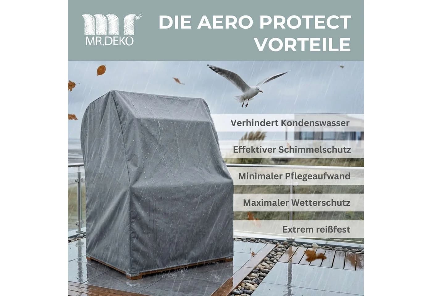 MR.DEKO Strandkorb-Schutzhülle Aero Protect S Atmungsaktiv Dunkelgrau - Bild 3