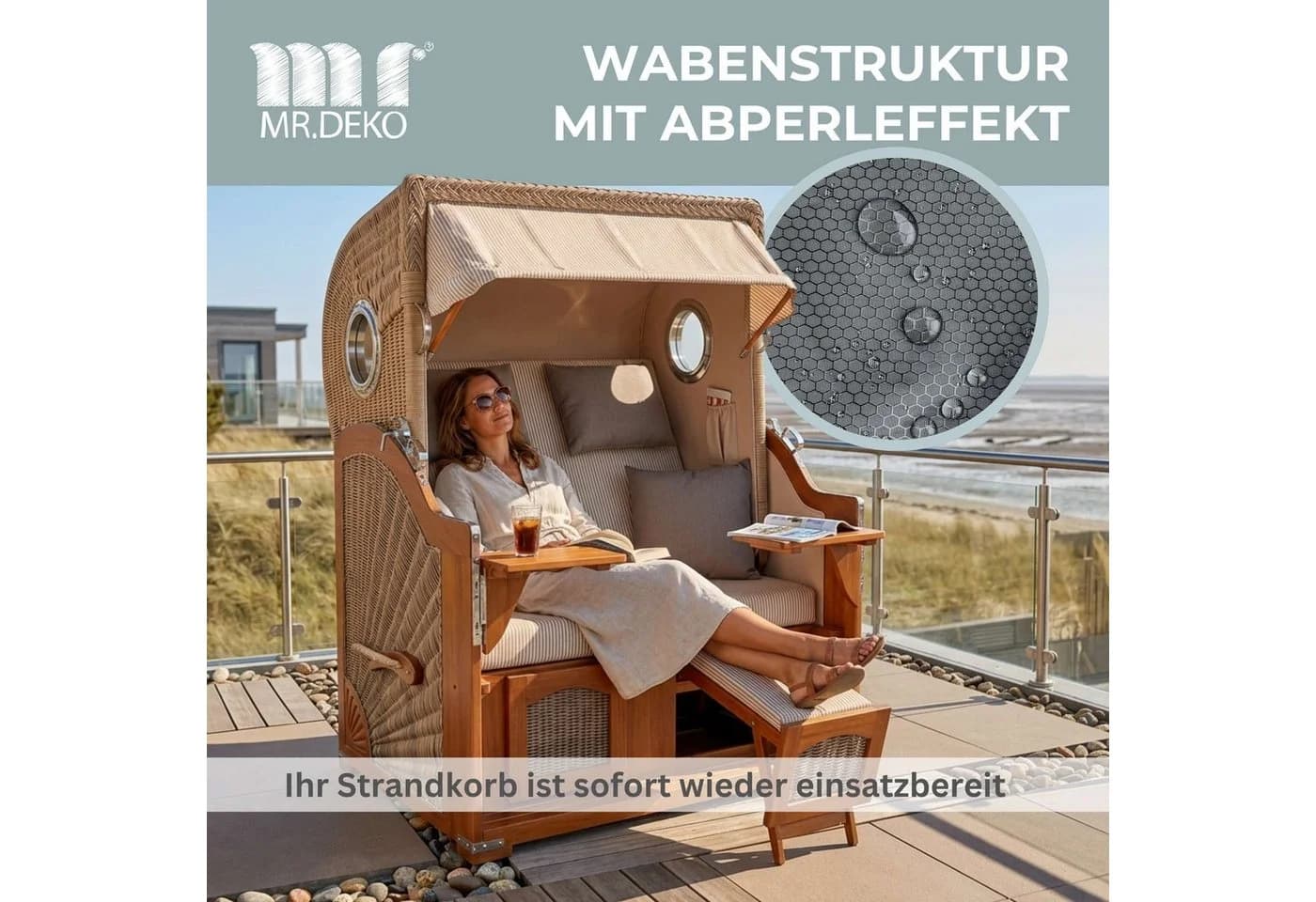 MR.DEKO Strandkorb-Schutzhülle Aero Protect S Atmungsaktiv Dunkelgrau - Bild 5