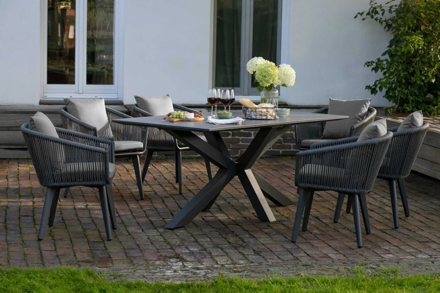 MR.DEKO Gartentisch Almeria Grau Aluminium Keramik