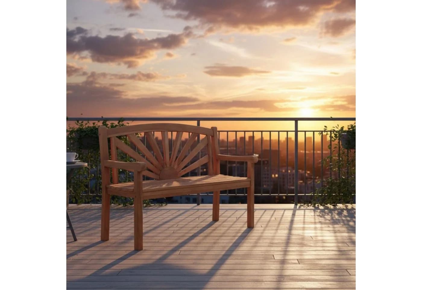 MR.DEKO Gartenbank Teak Sonnen-Motiv 2-Sitzer wetterfest - Bild 5