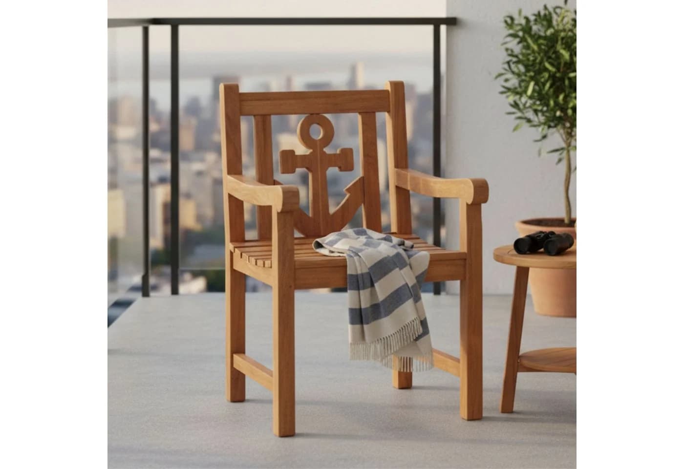 MR.DEKO Gartenstuhl Anker Teak massiv maritim