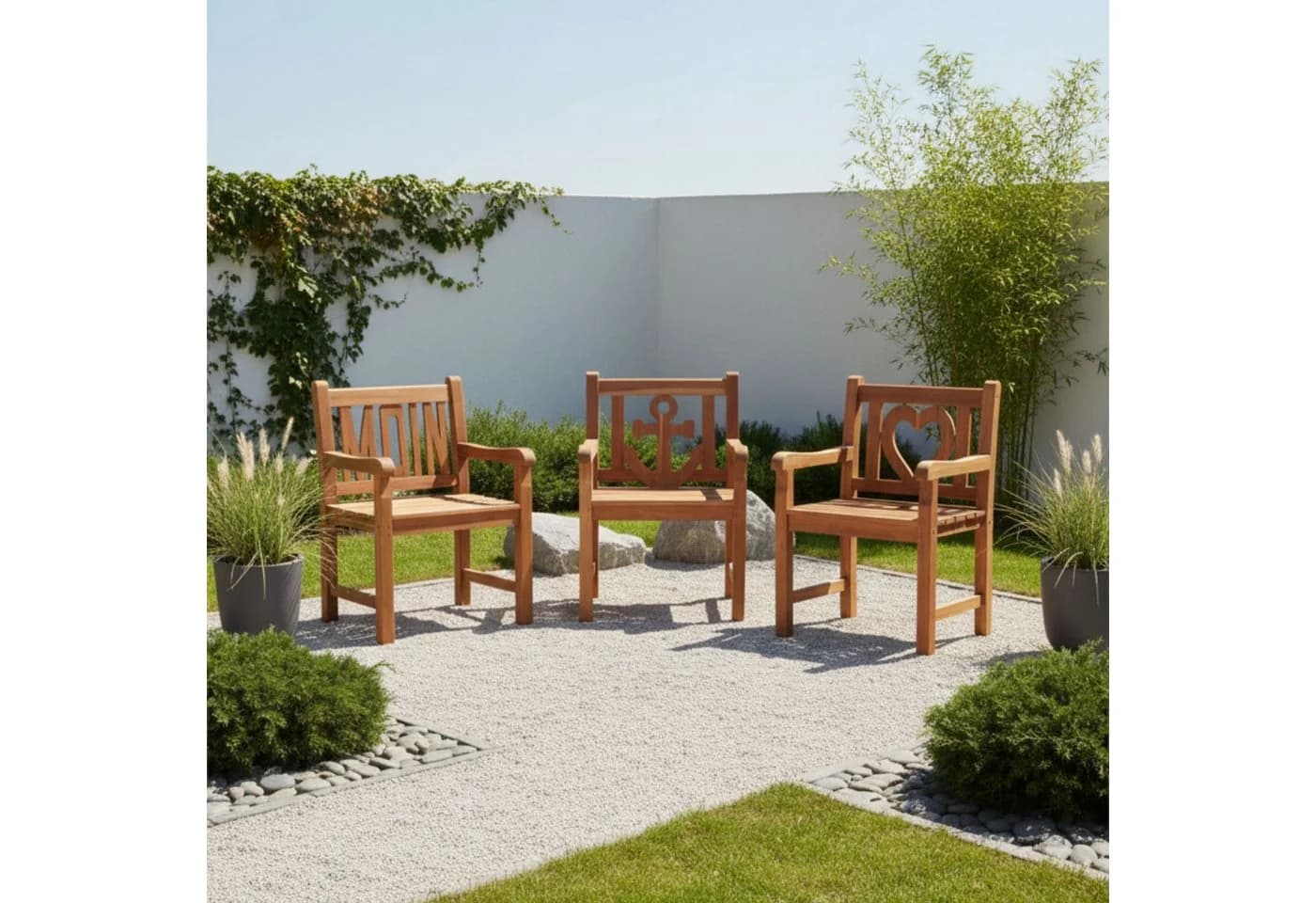 MR.DEKO Gartenstuhl Anker Teak massiv maritim - Bild 5