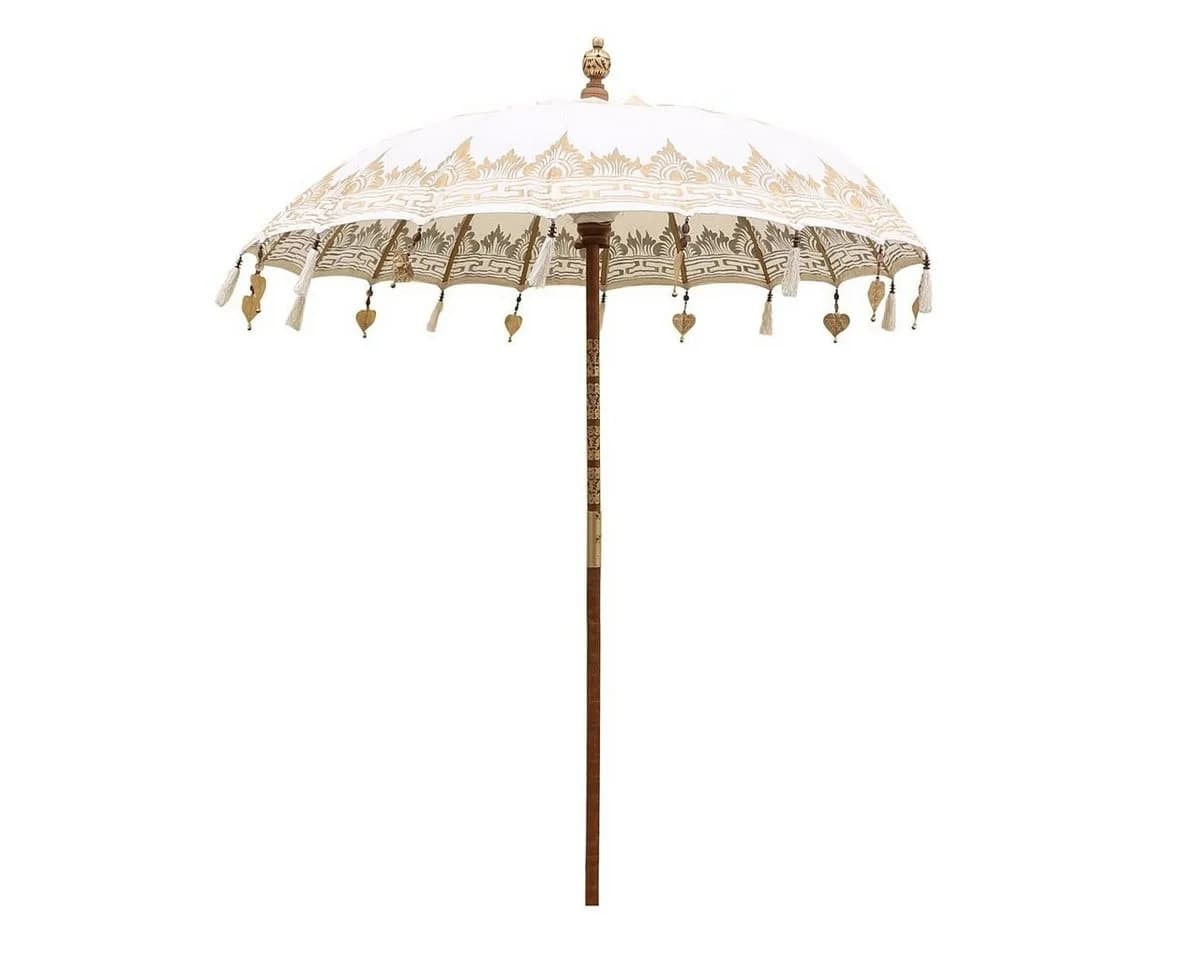 Oriental Galerie Balinesischer Sonnenschirm Weiß Gold Handbemalt - Bild 2
