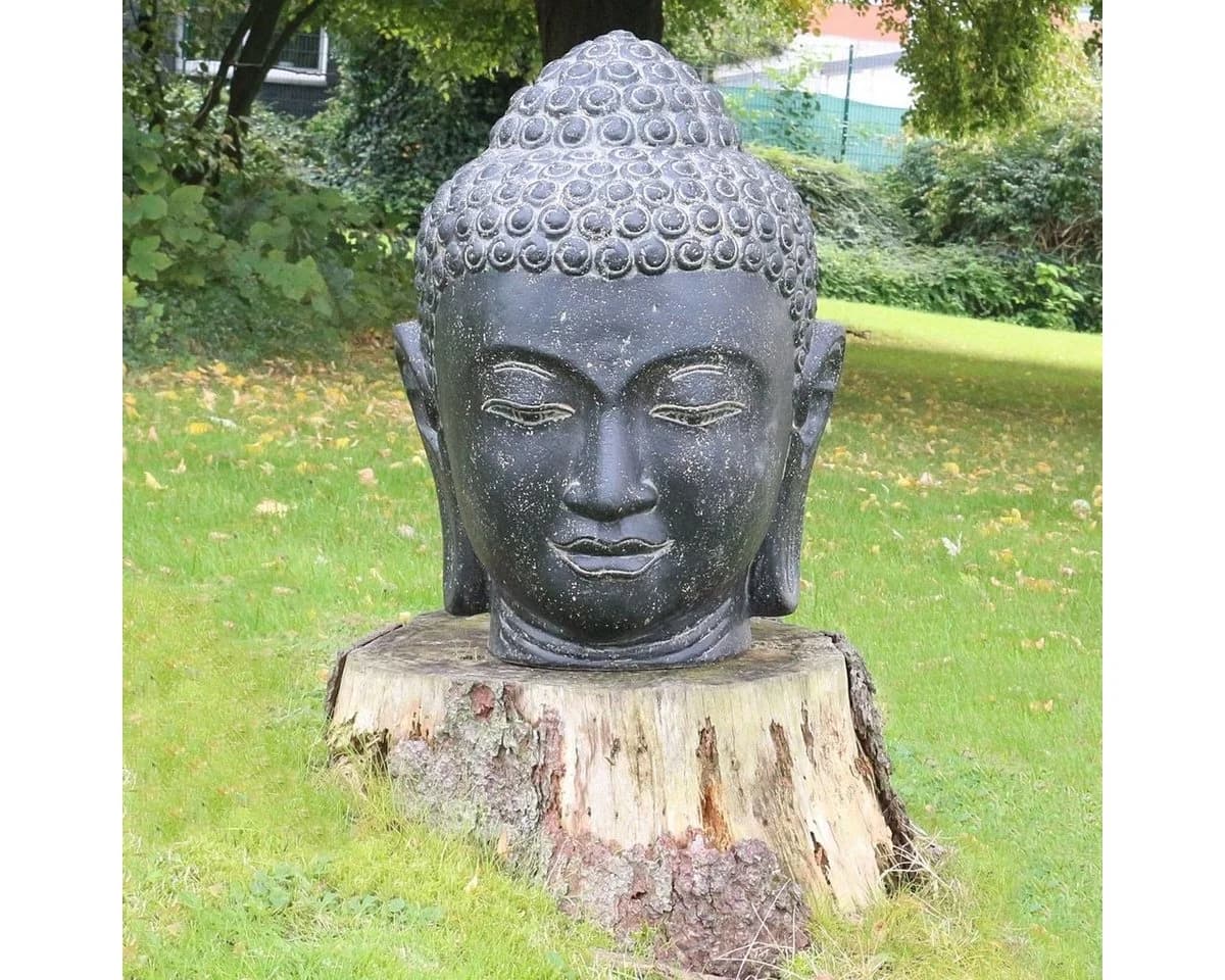 Oriental Galerie Buddha Kopf Gartenfigur Lavastein Schwarz - Bild 2
