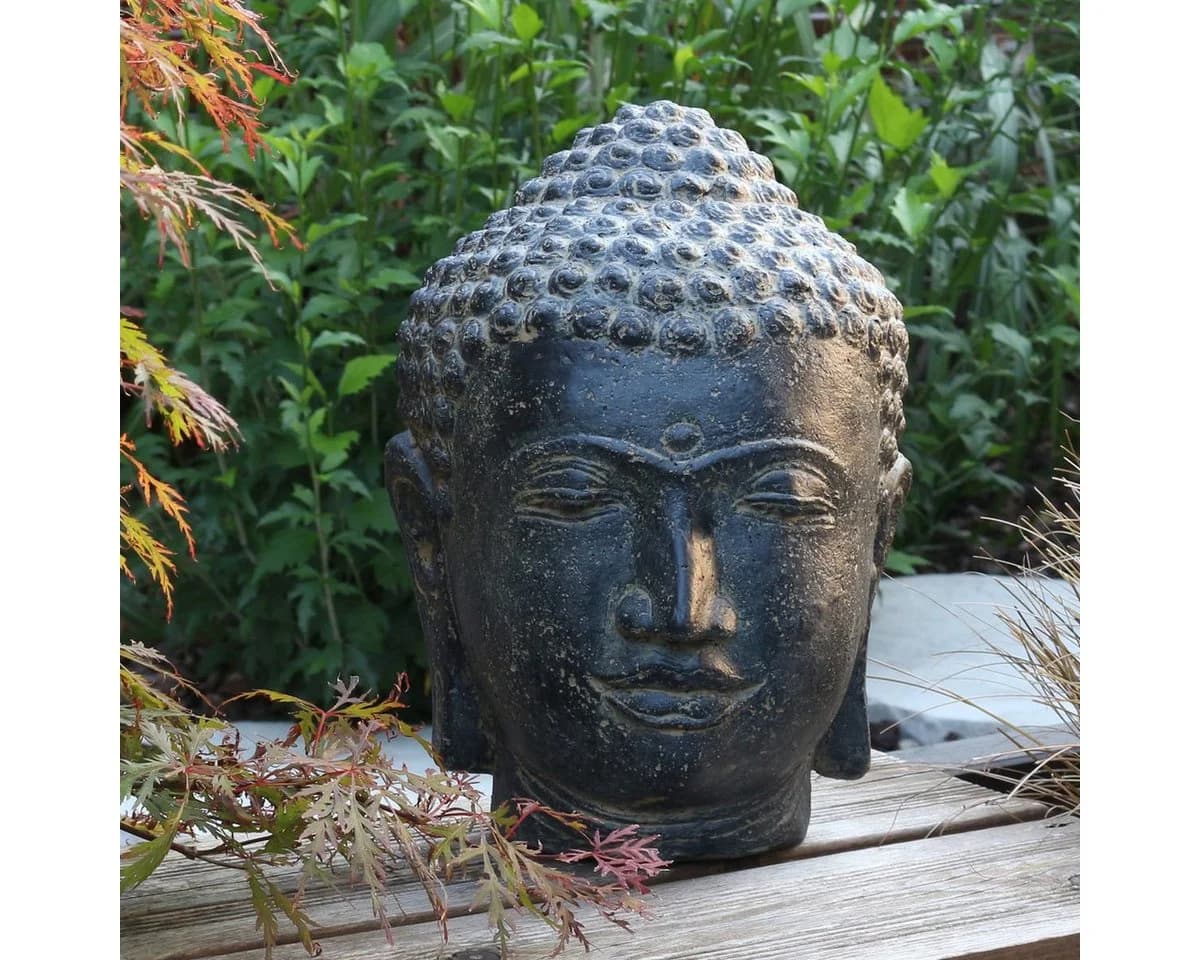 Oriental Galerie Buddha Kopf Gartenfigur Schwarz 33 cm Lavastein - Bild 2