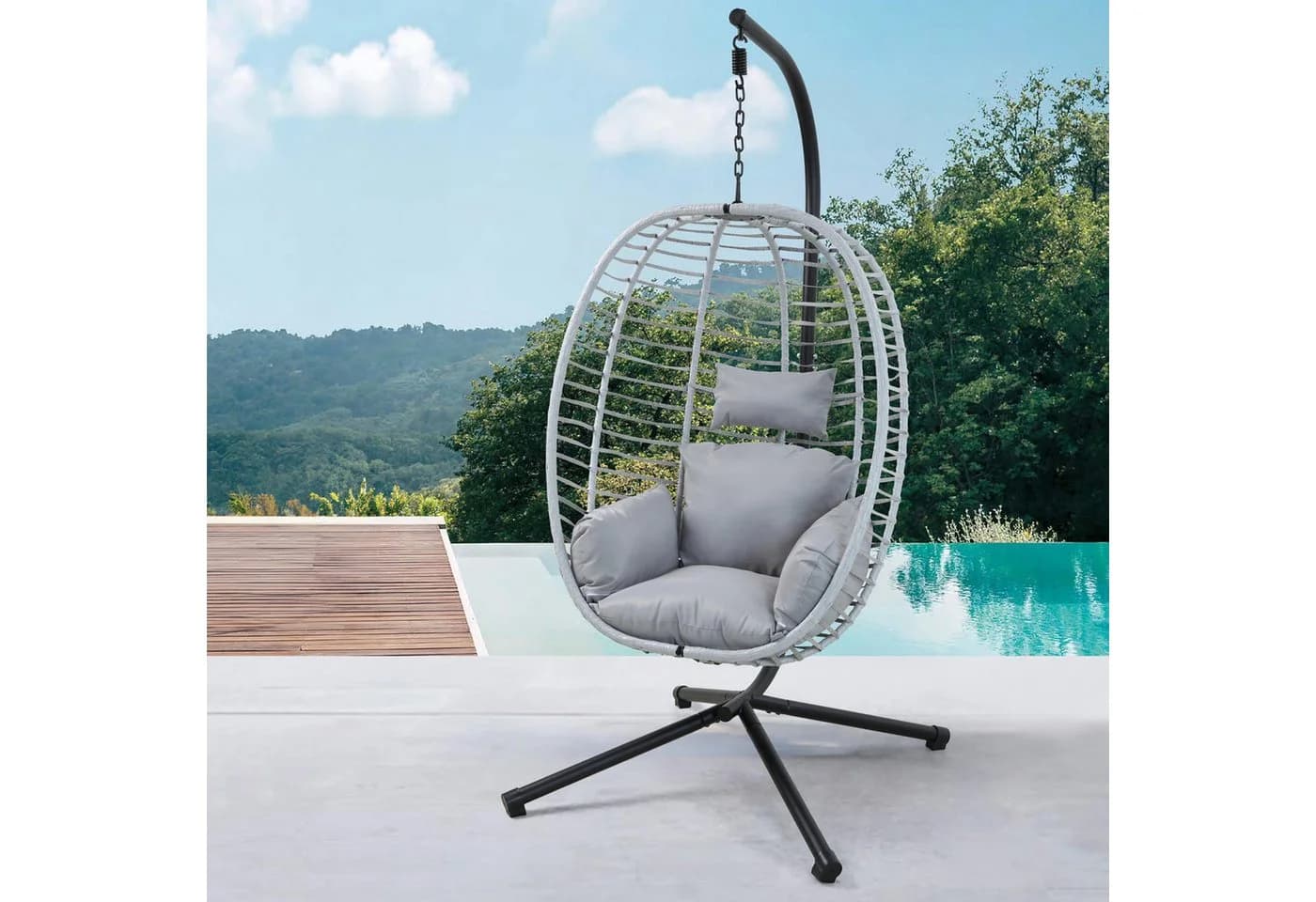 SVITA Hängesessel BELLY mit Gestell, Polyrattan, Grau