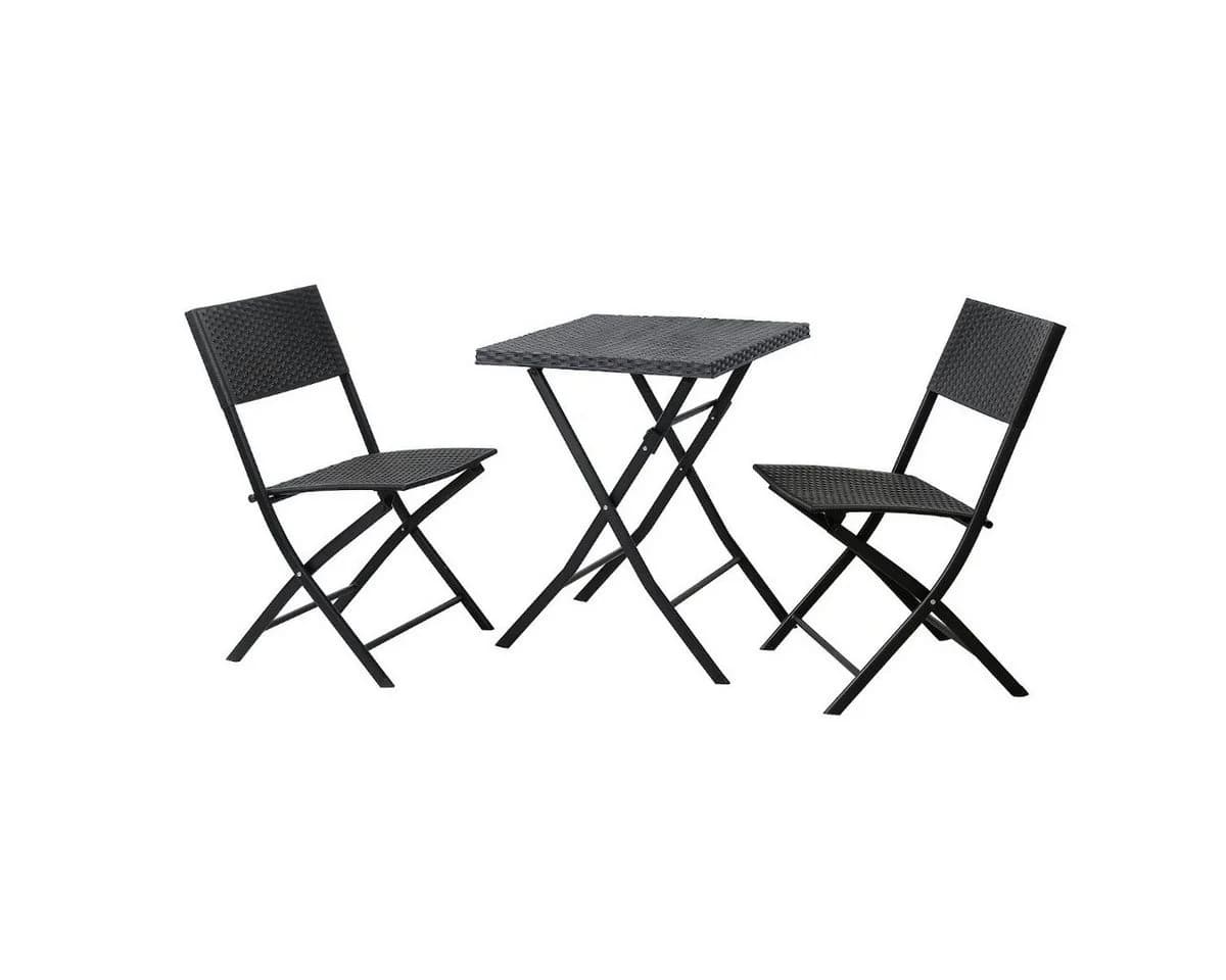 SVITA Bistroset LIMA 3-teilig Schwarz Polyrattan Klappbar - Bild 2