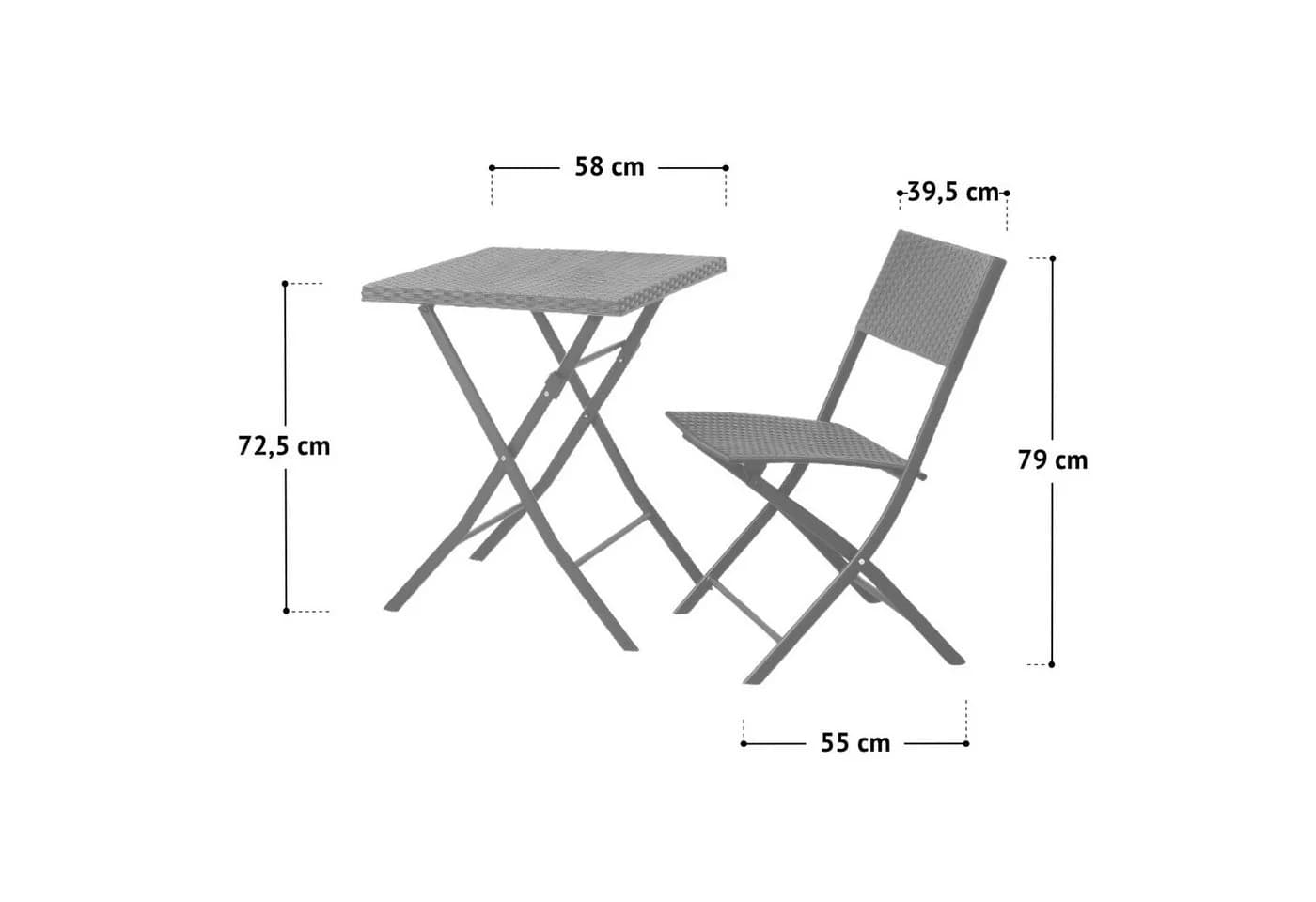 SVITA Bistroset LIMA 3-teilig Schwarz Polyrattan Klappbar - Bild 4