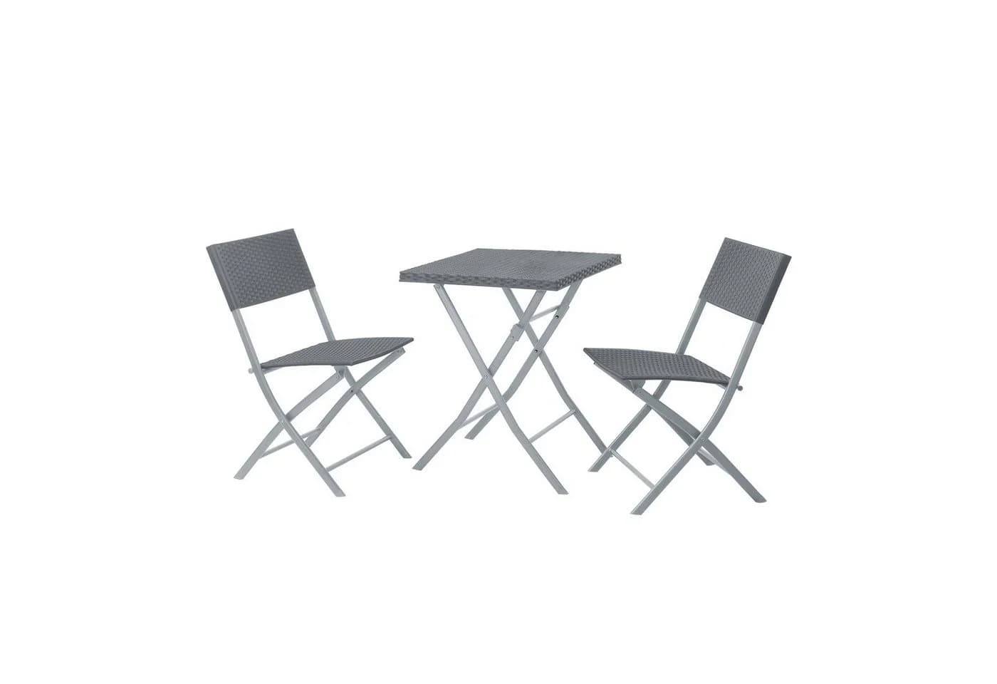 SVITA Bistroset 3-tlg. Grau Polyrattan Klappbar - Bild 2