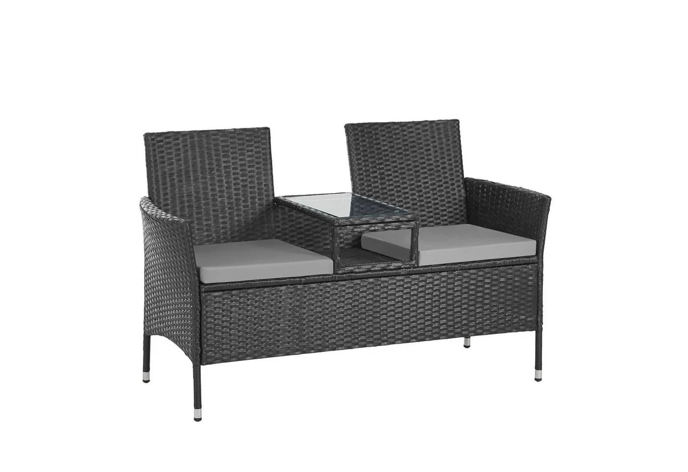 SVITA Gartenbank CHICAGO 2-Sitzer Polyrattan Schwarz mit Tisch - Bild 2