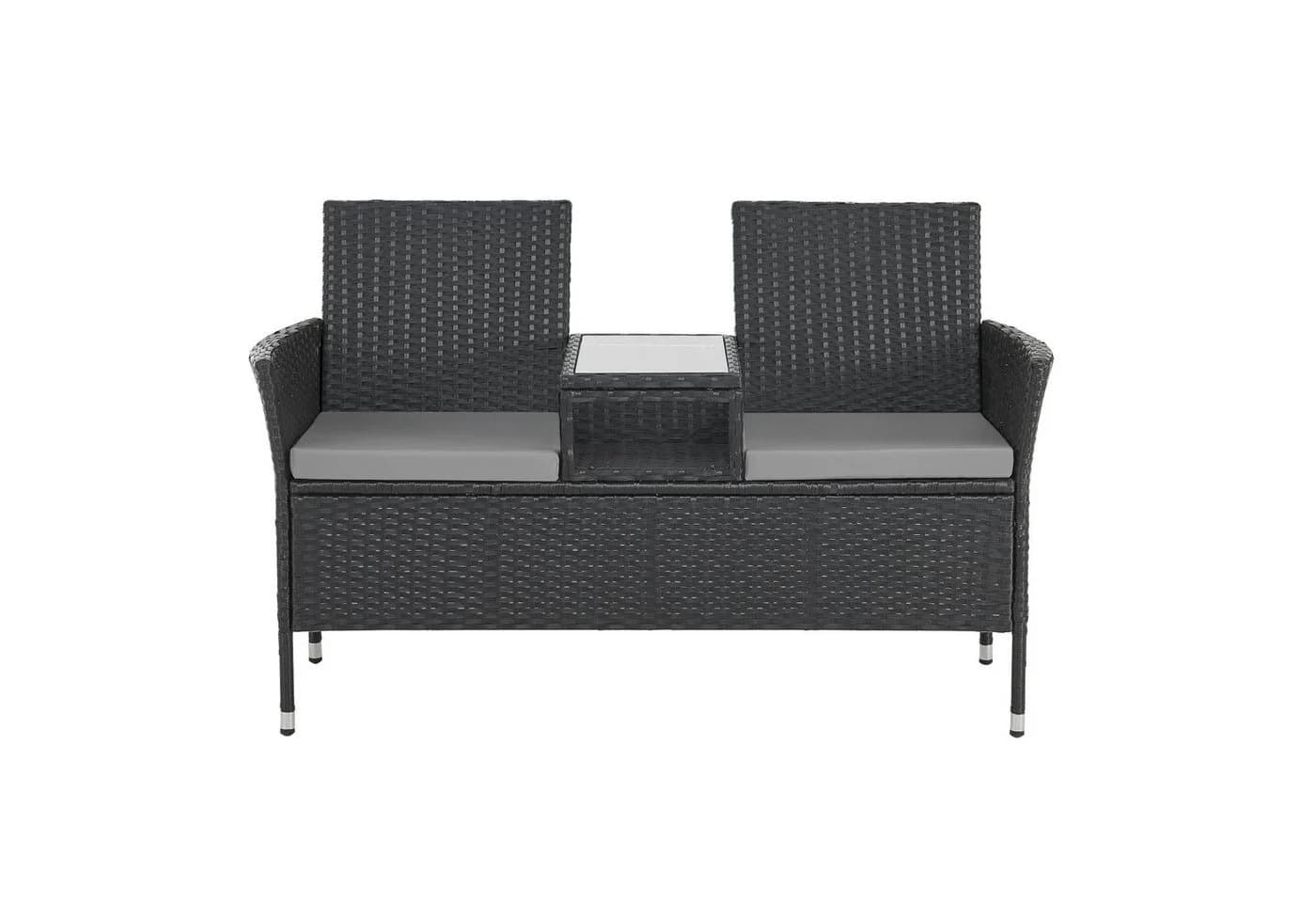 SVITA Gartenbank CHICAGO 2-Sitzer Polyrattan Schwarz mit Tisch - Bild 3