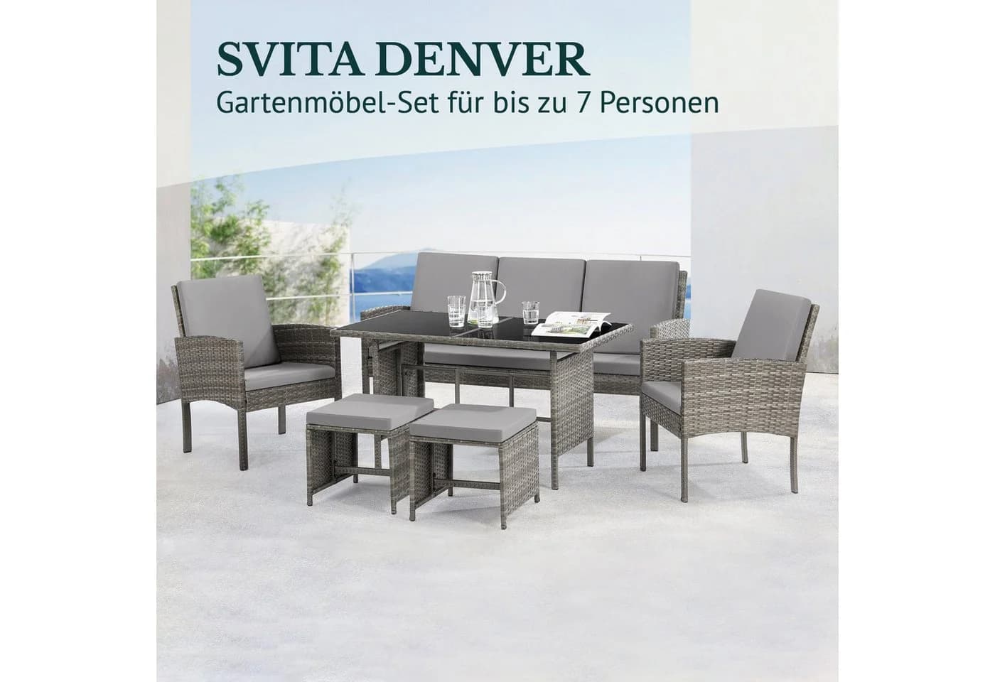 SVITA Gartenlounge-Set DENVER 6-tlg. Rattan Essgruppe