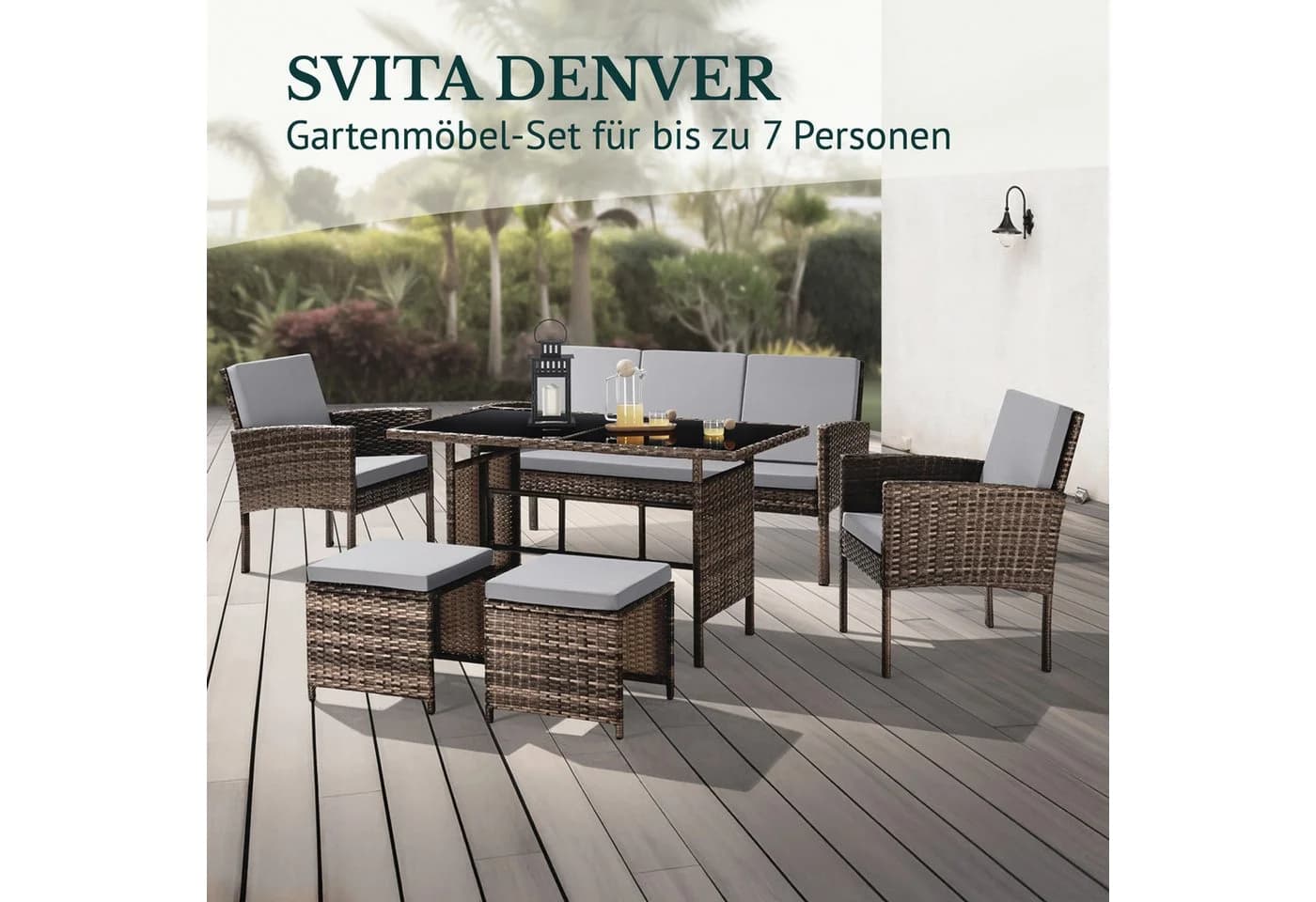 SVITA Gartenlounge-Set DENVER 6-tlg. Braun/Grau Polyrattan mit Kissen