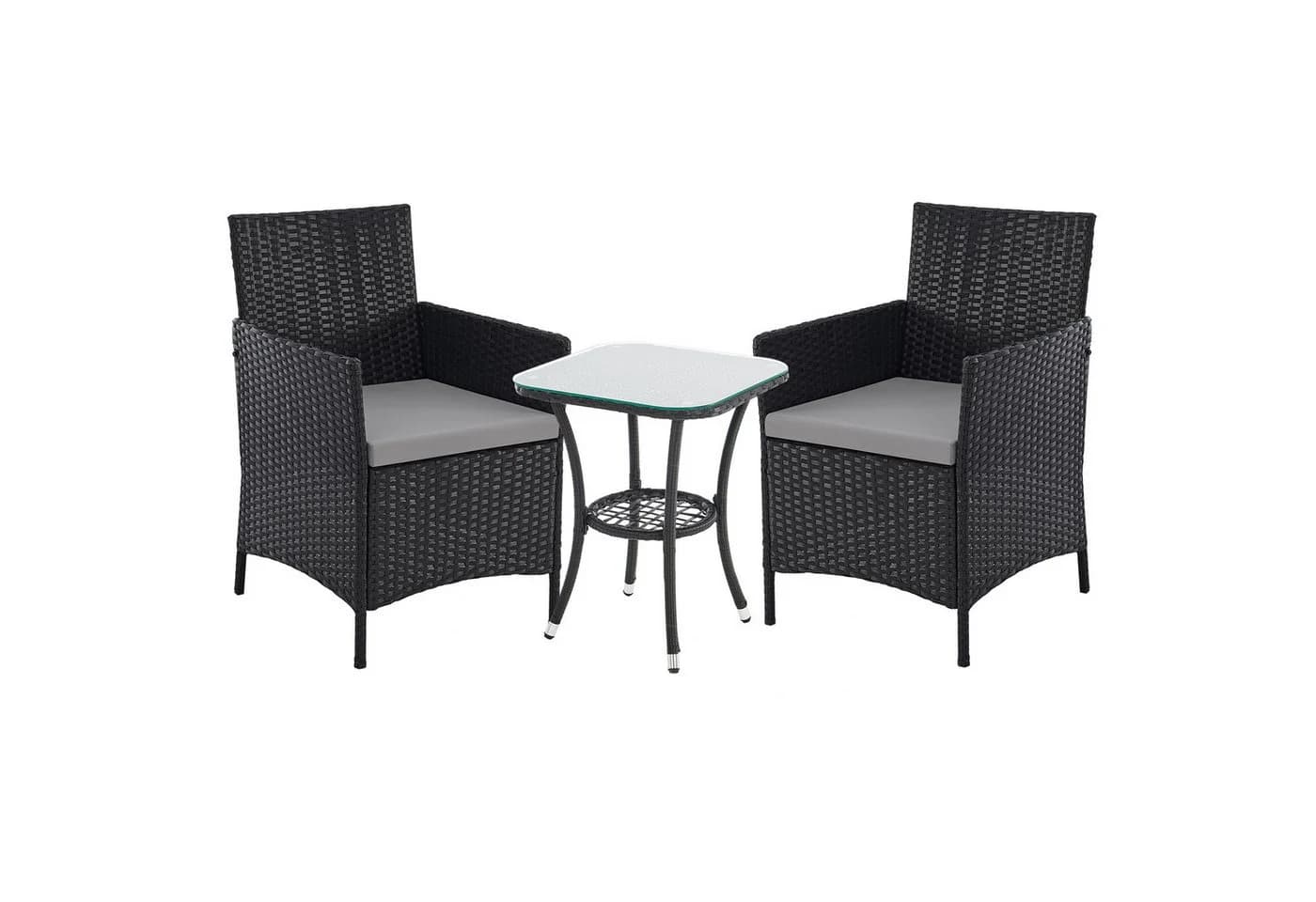 SVITA Balkonset BROOKLYN BISTRO 3-tlg. Schwarz Polyrattan mit Kissen - Bild 2
