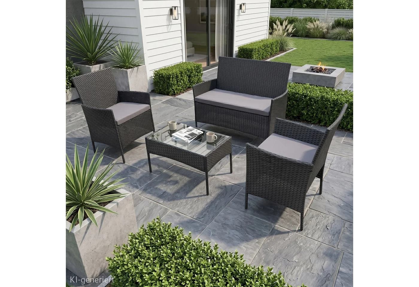 SVITA Sitzgruppe BROOKLYN 4-tlg. Gartenlounge Beige Polyrattan