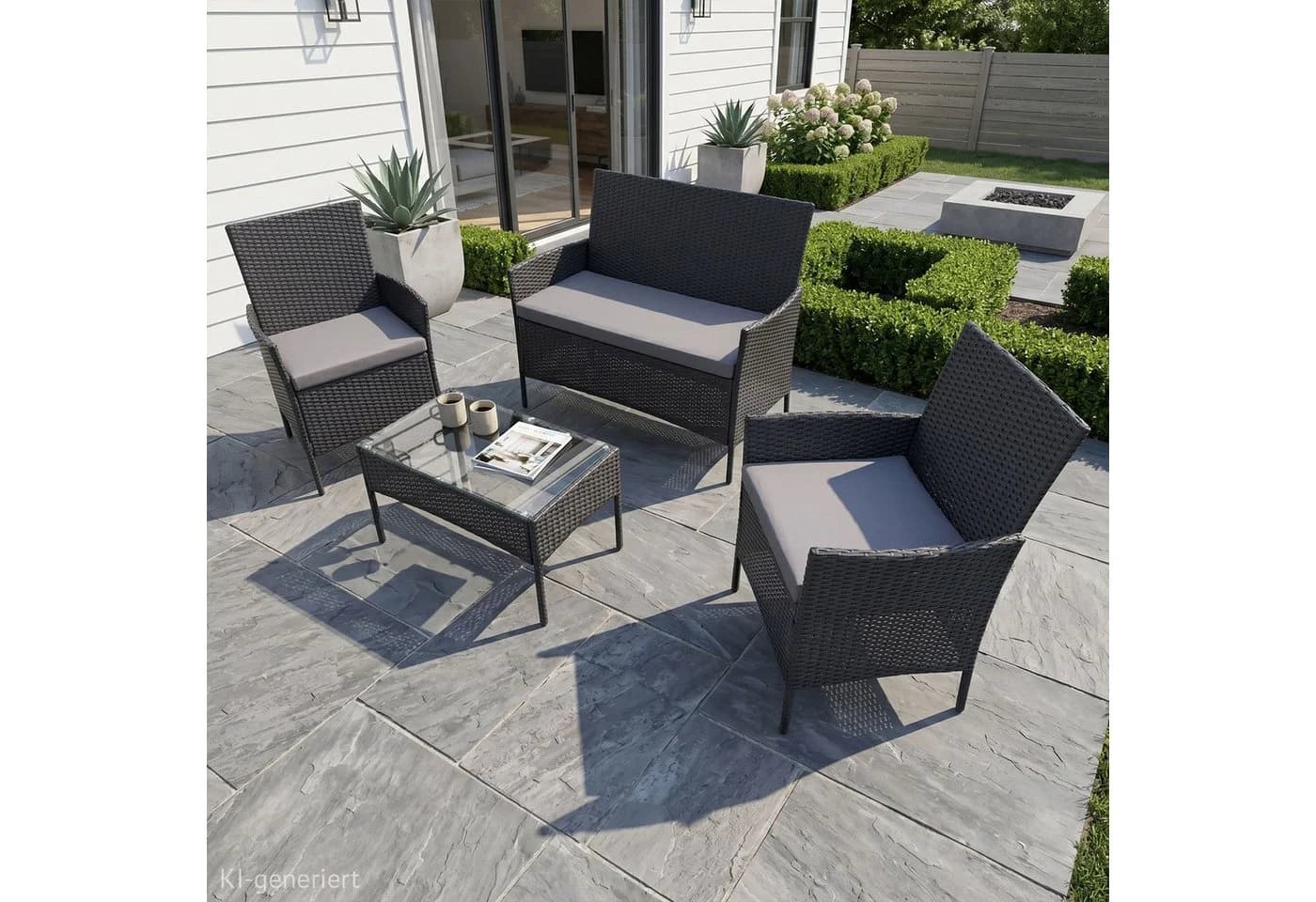 SVITA Sitzgruppe BROOKLYN 4-tlg. Gartenlounge Beige Polyrattan - Bild 3