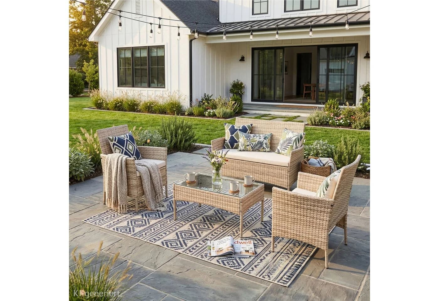 SVITA Sitzgruppe BROOKLYN 4-tlg. Gartenlounge Beige Polyrattan