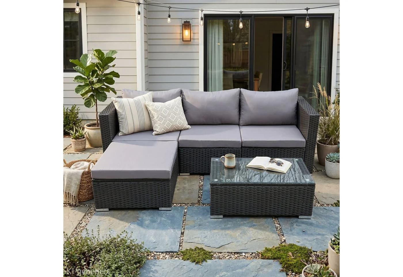 SVITA Loungeset QUEENS 5-tlg. Gartenlounge Grau Schwarz Polyrattan - Bild 3