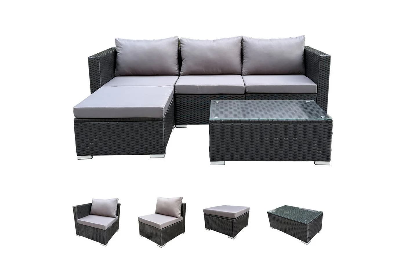 SVITA Loungeset QUEENS 5-tlg. Gartenlounge Grau Schwarz Polyrattan - Bild 4