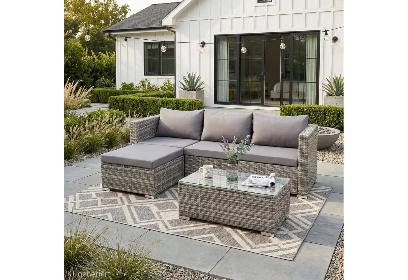SVITA Loungeset QUEENS 5-tlg. Grau Poly Rattan mit Tisch