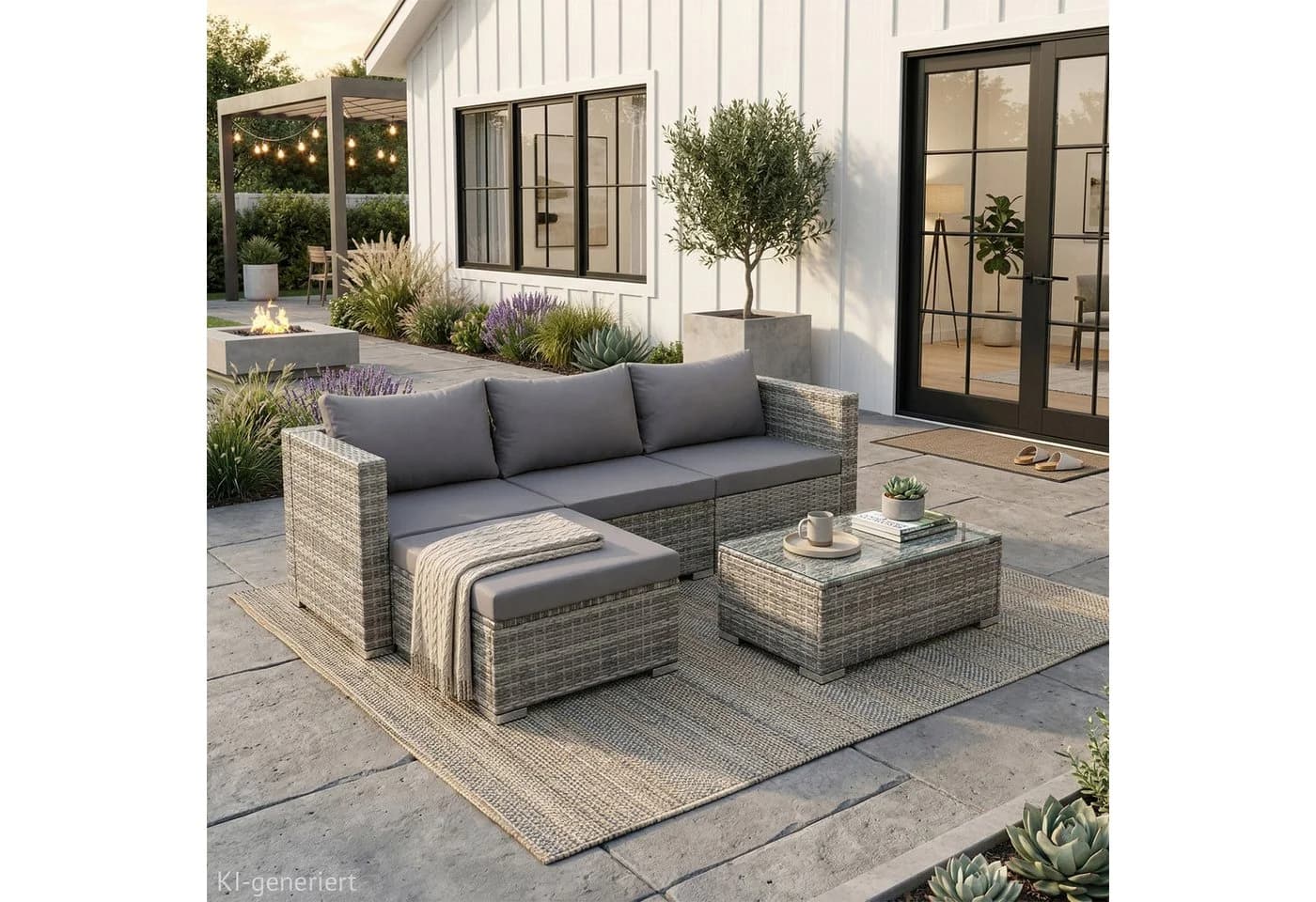SVITA Loungeset QUEENS 5-tlg. Grau Poly Rattan mit Tisch - Bild 3