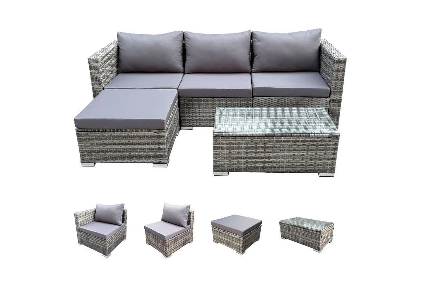 SVITA Loungeset QUEENS 5-tlg. Grau Poly Rattan mit Tisch - Bild 4